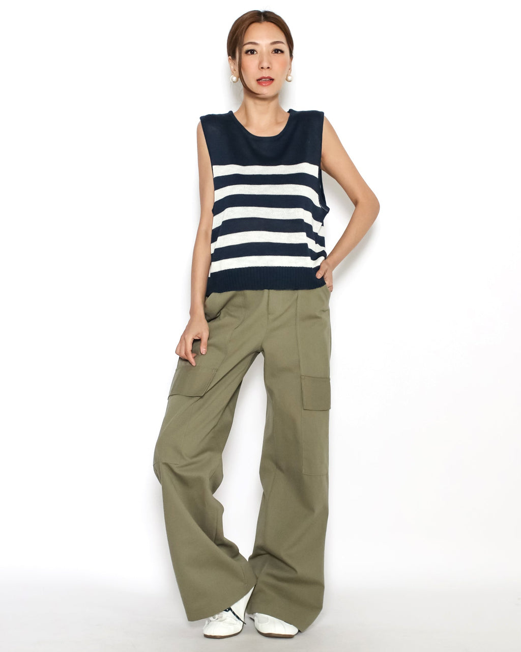 navy & ivory stripes fine knitted vest *pre-order*