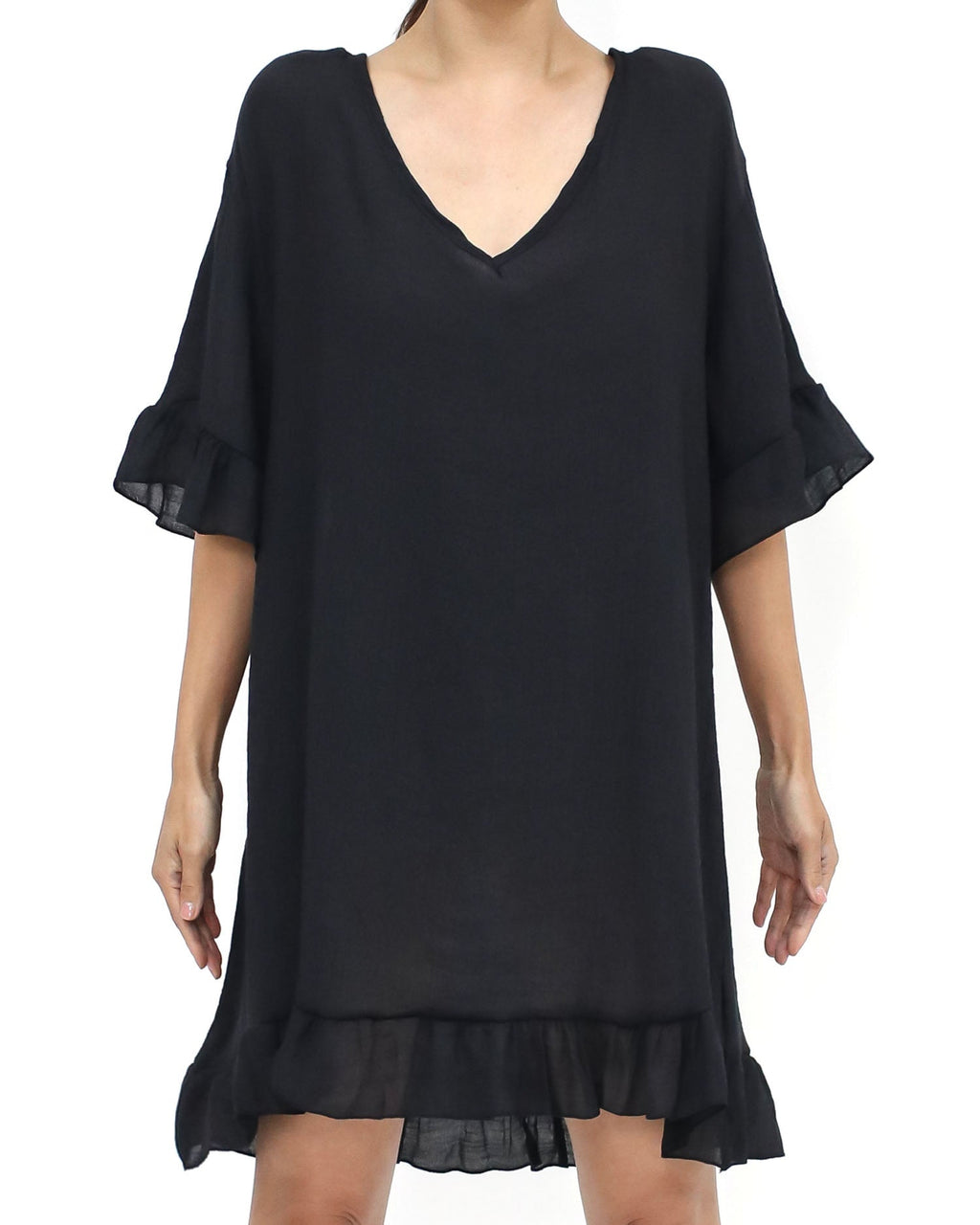 black soft ruffles hem cover up dress *pre-order*