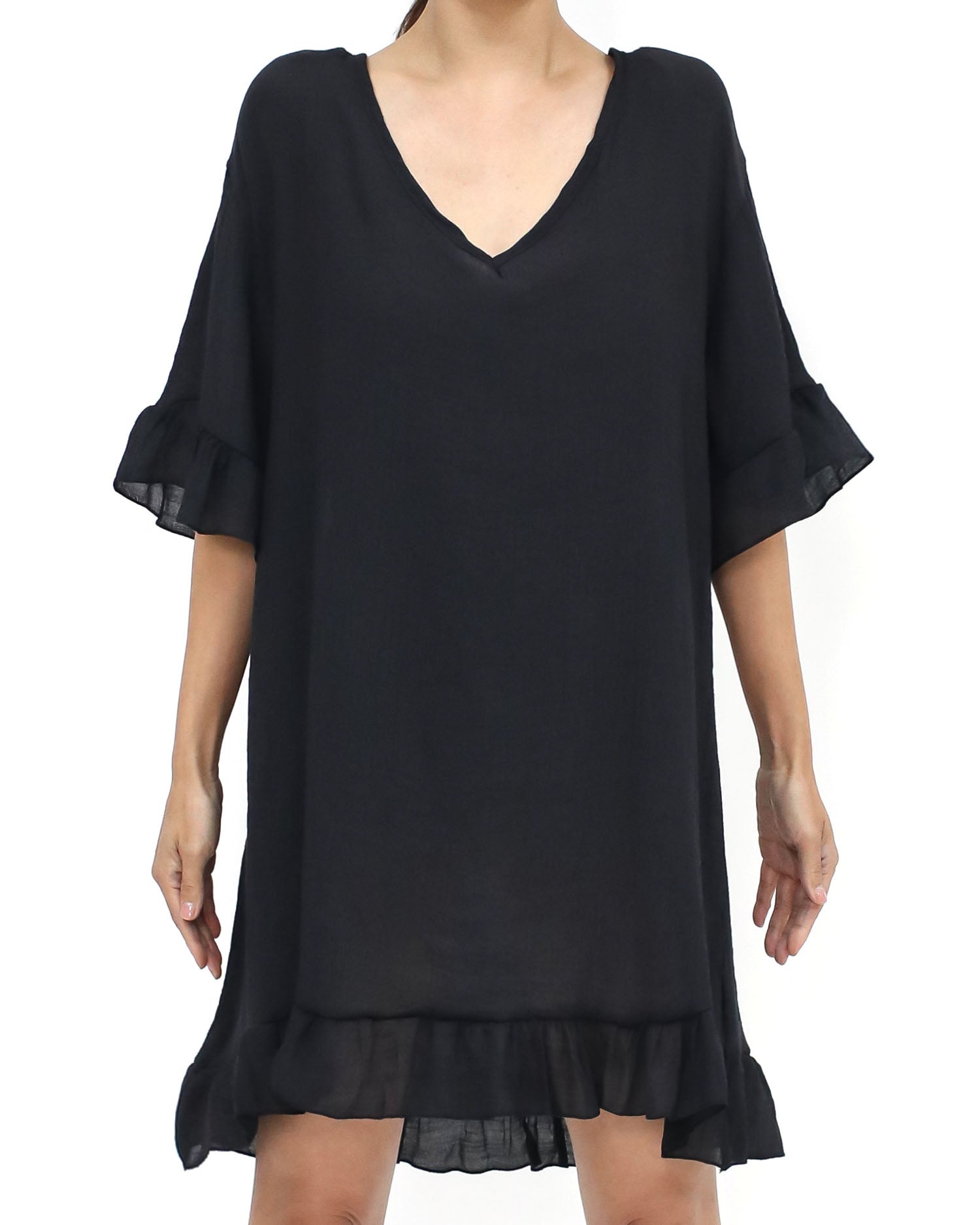black soft ruffles hem cover up dress *pre-order*