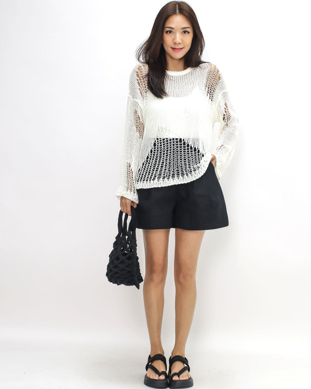 ivory cage crochet knitted top