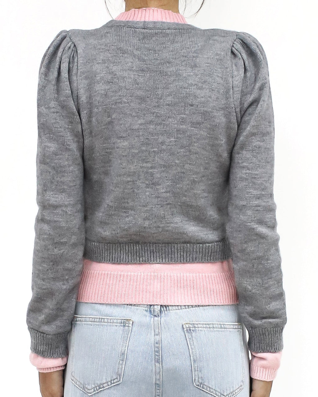 grey & pink layer knitted cardigan *pre-order*