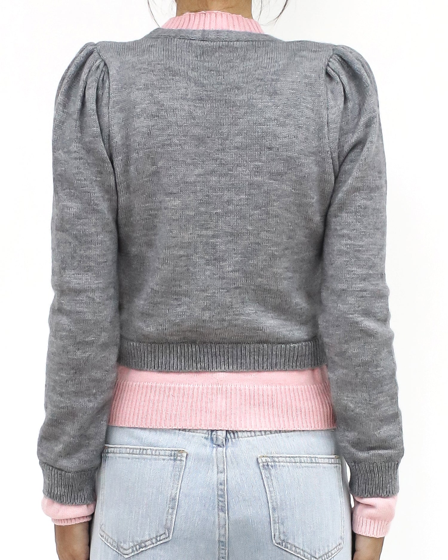 grey & pink layer knitted cardigan *pre-order*