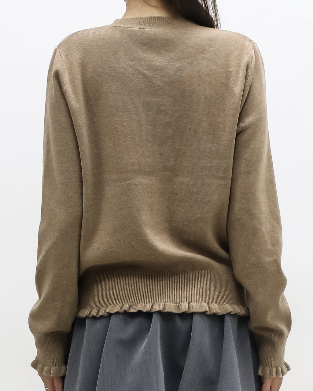 beige ruffles hem w/ embroidered front knitted cardigan *pre-order*