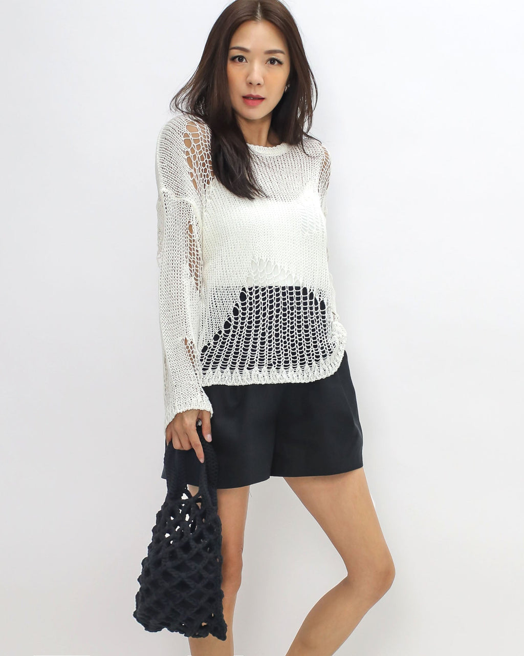 ivory cage crochet knitted top