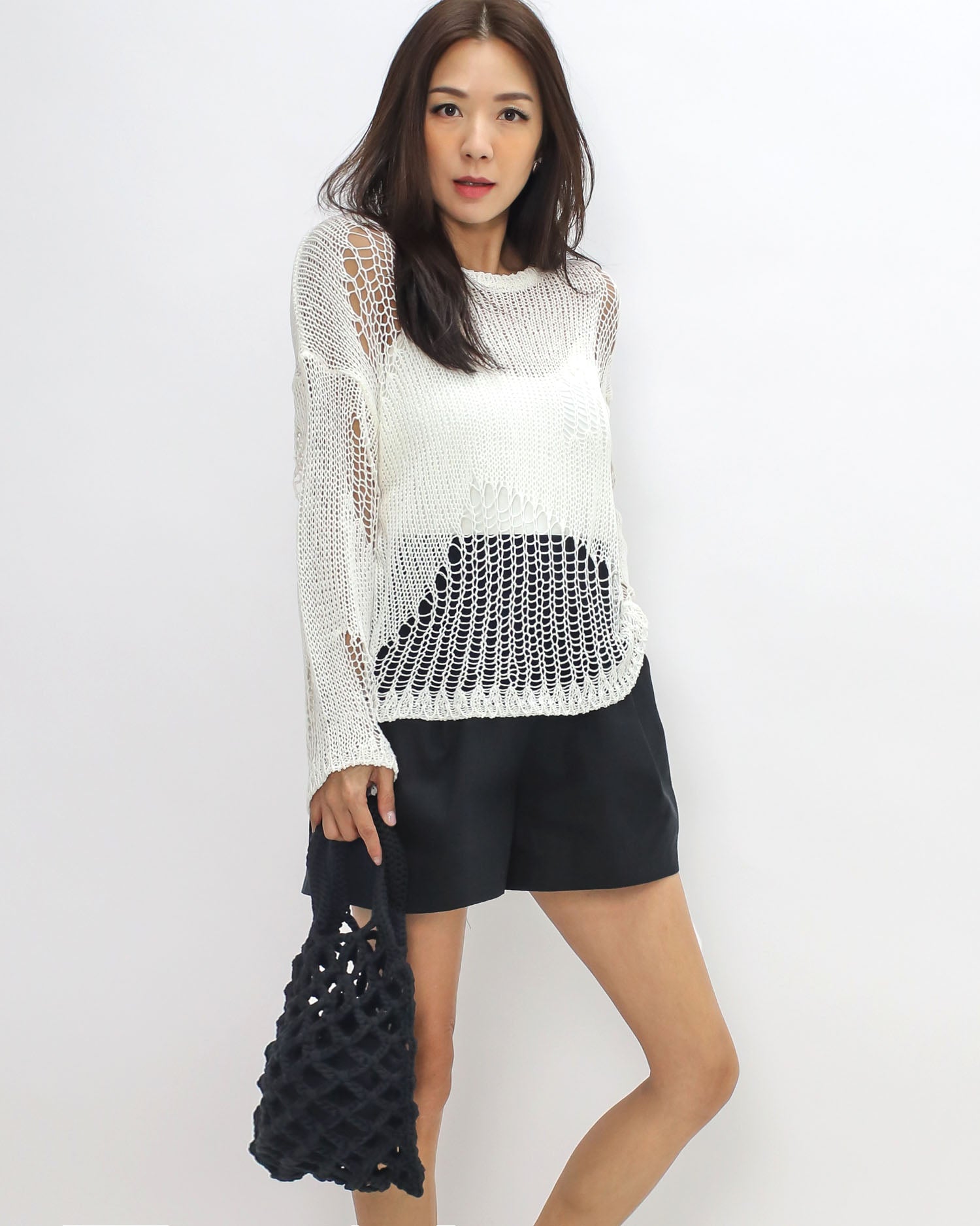 ivory cage crochet knitted top