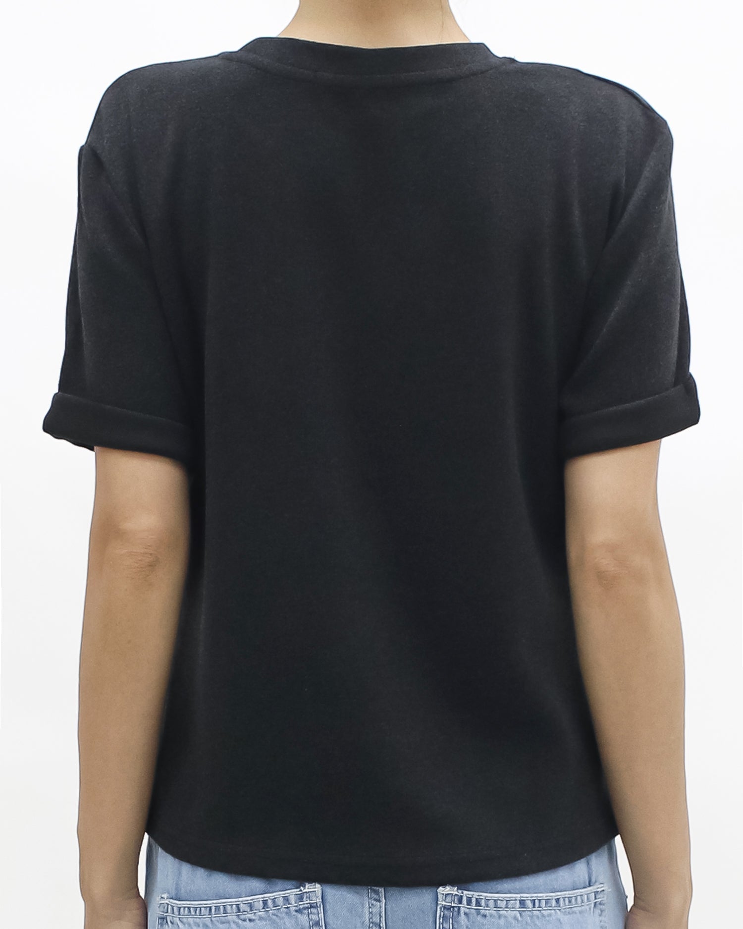 grey split front roll sleeves brushed fabric tee