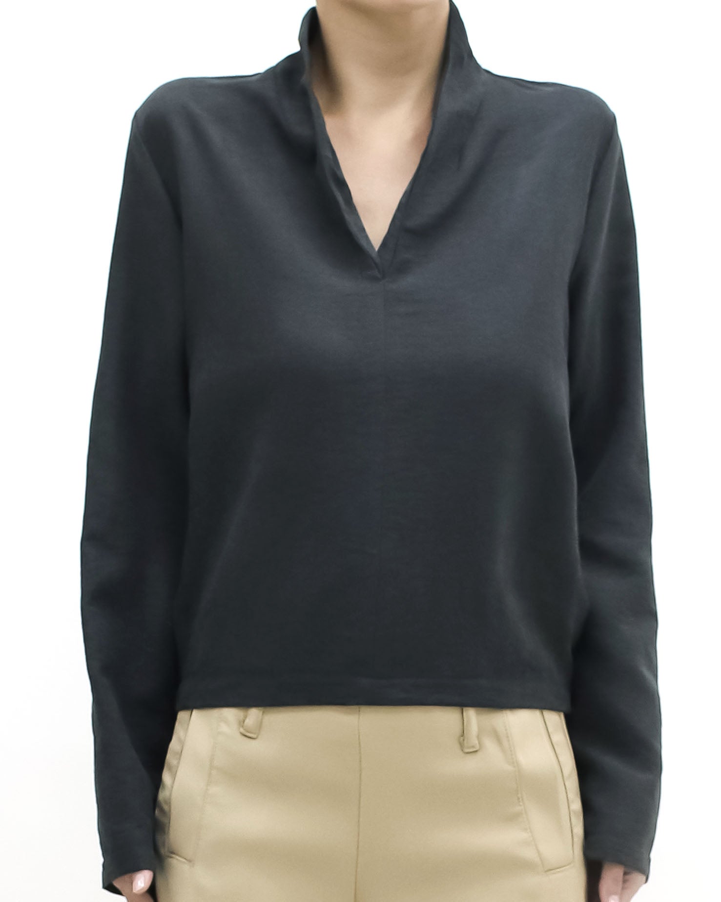 charcoal grey V neck top