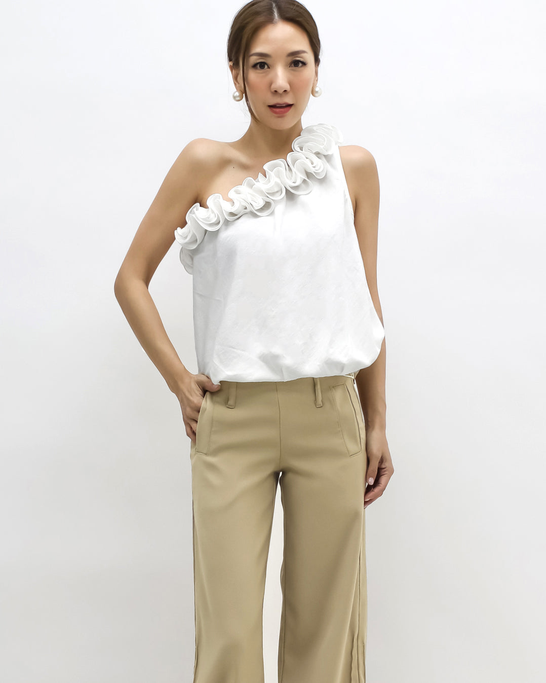 ivory flowers one shoulder top *pre-order*