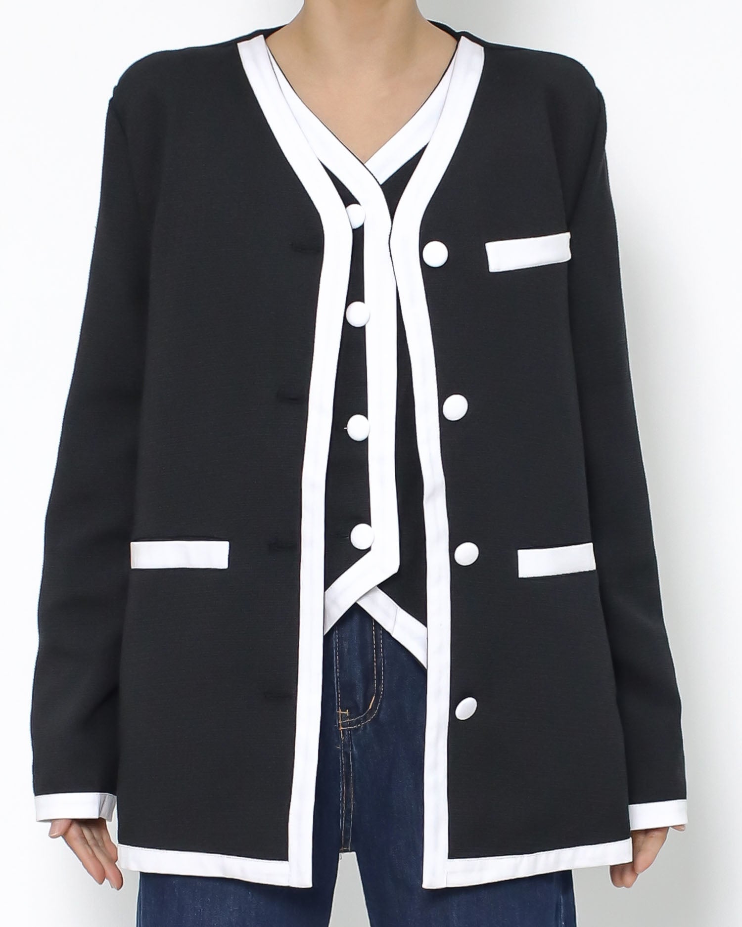 black & ivory trim double layer blazer *pre-order*