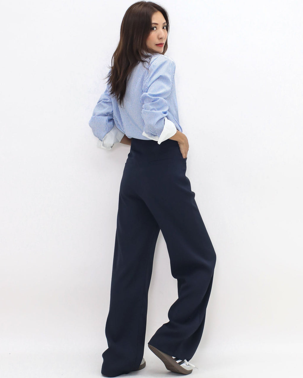 navy soft fabric high waist straight leg pants *pre-order*