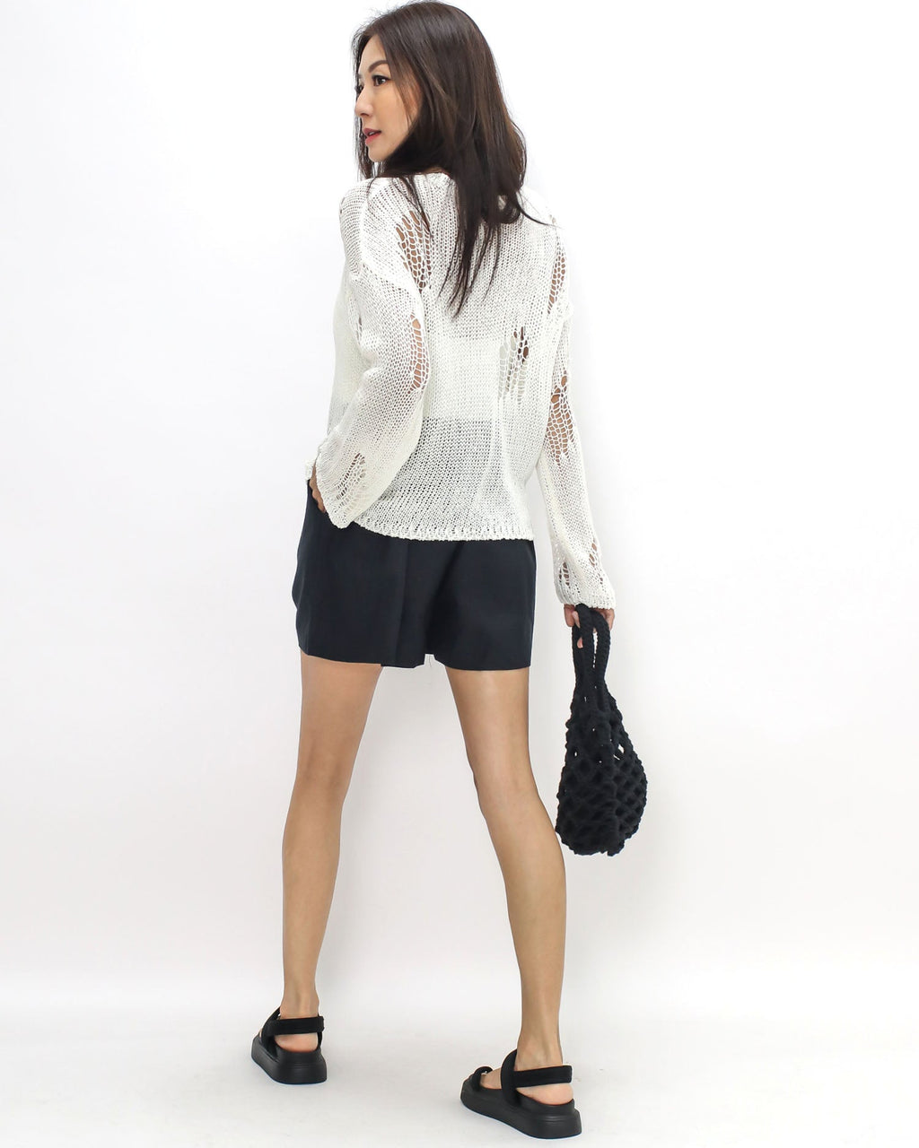 ivory cage crochet knitted top
