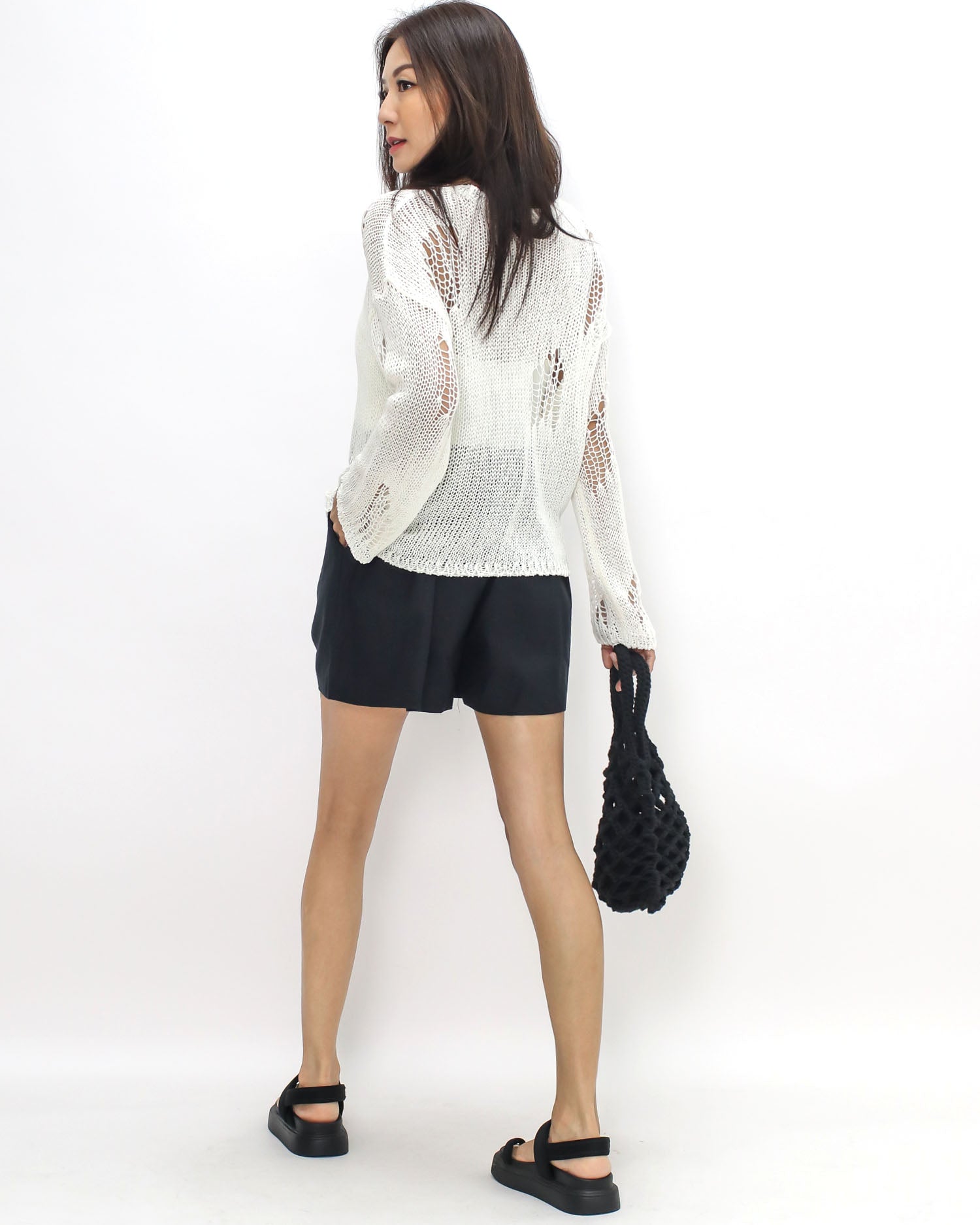 ivory cage crochet knitted top