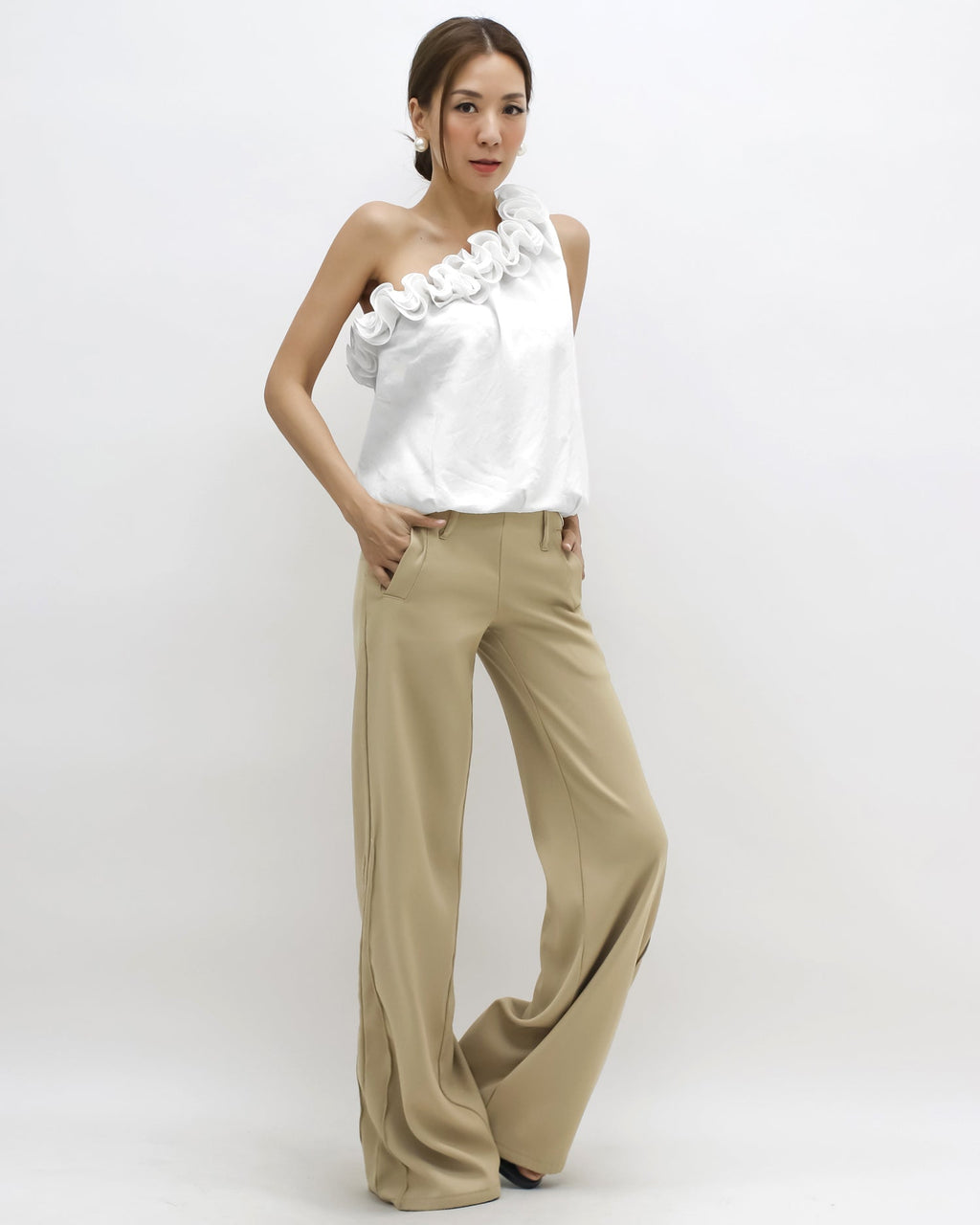 ivory flowers one shoulder top *pre-order*