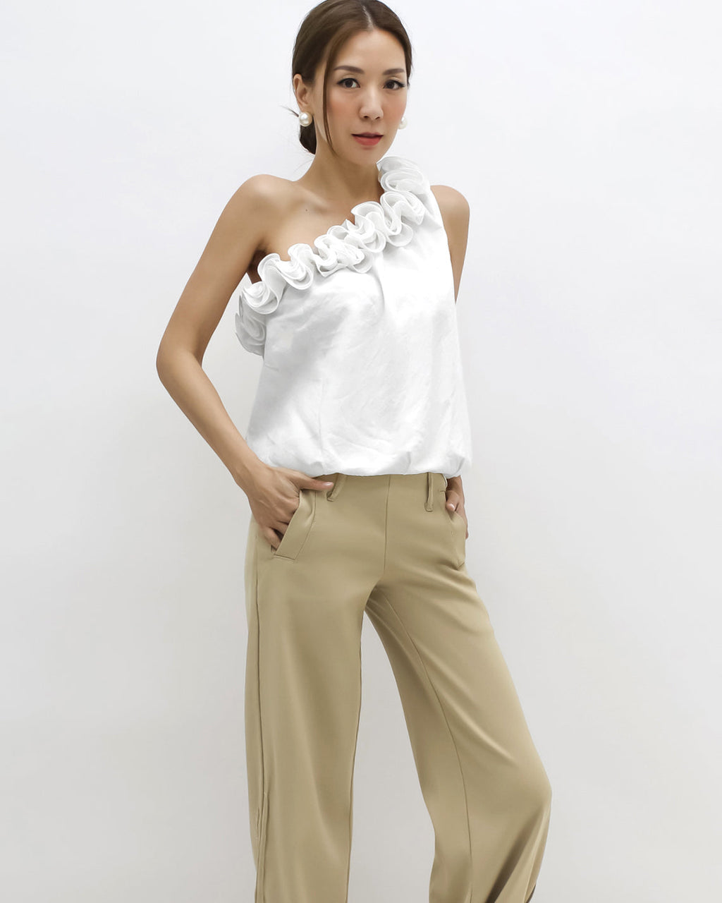 ivory flowers one shoulder top *pre-order*