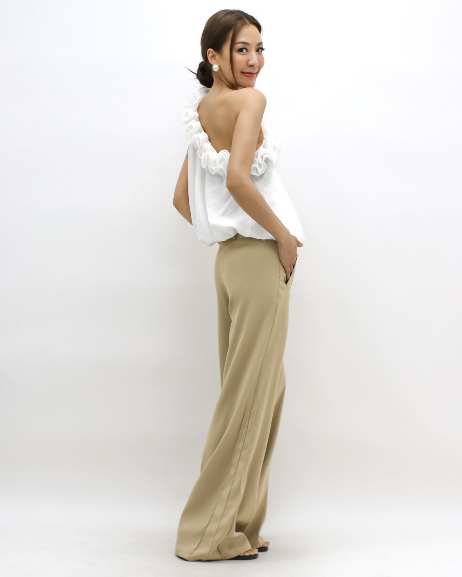 ivory flowers one shoulder top *pre-order*