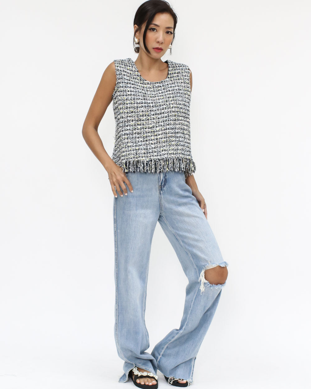 black & ivory tweed luxe tassels vest *pre-order*