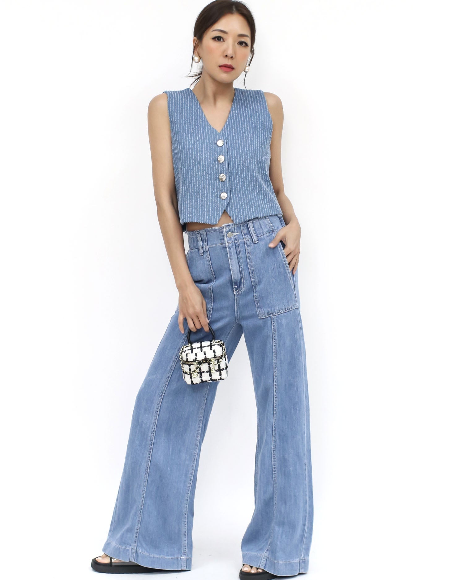 denim texture vest jacket *pre-order*