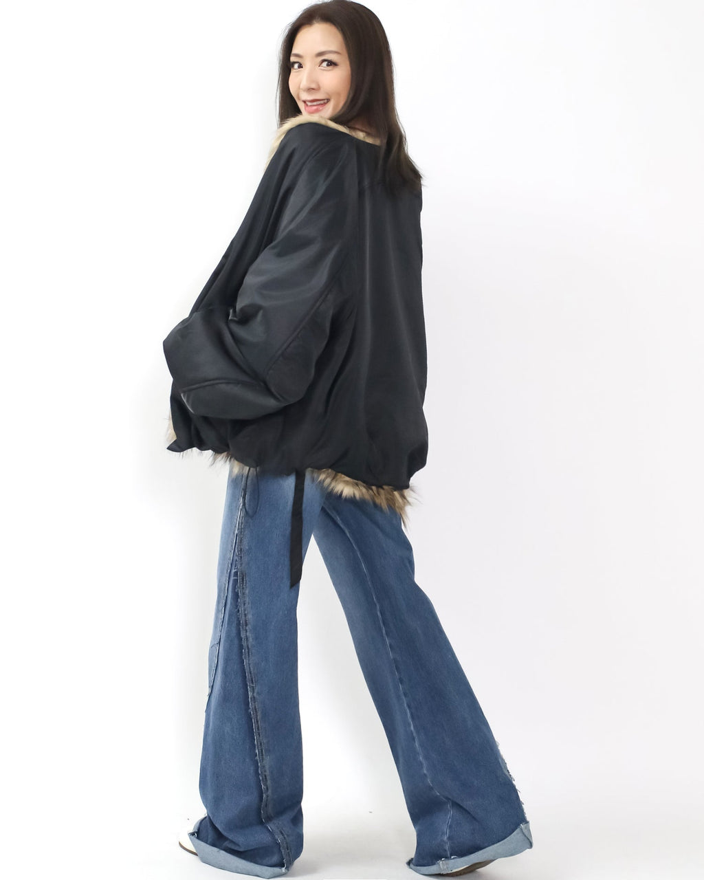 black tech w/ beige faux fur quilted jacket *pre-order