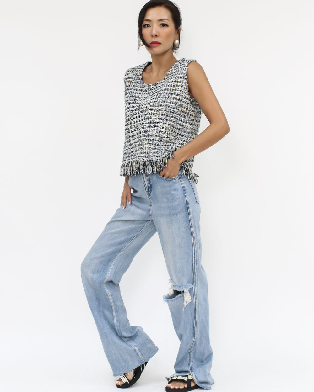 black & ivory tweed luxe tassels vest *pre-order*