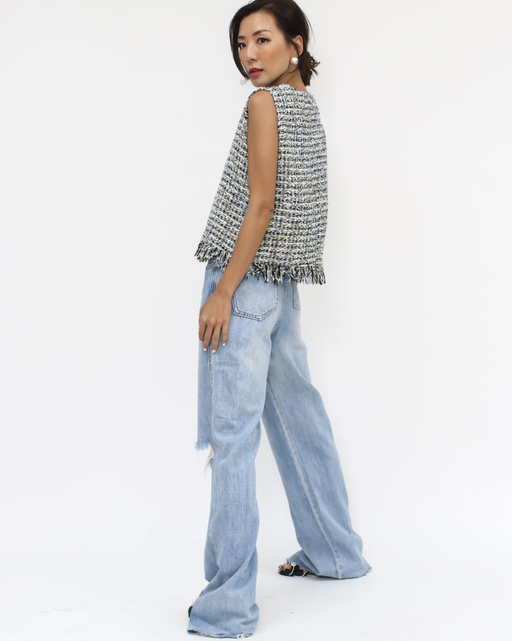 black & ivory tweed luxe tassels vest *pre-order*