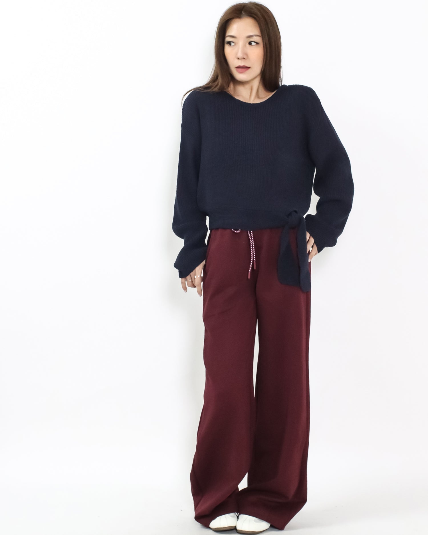 navy tie-up front knitted top *pre-order*