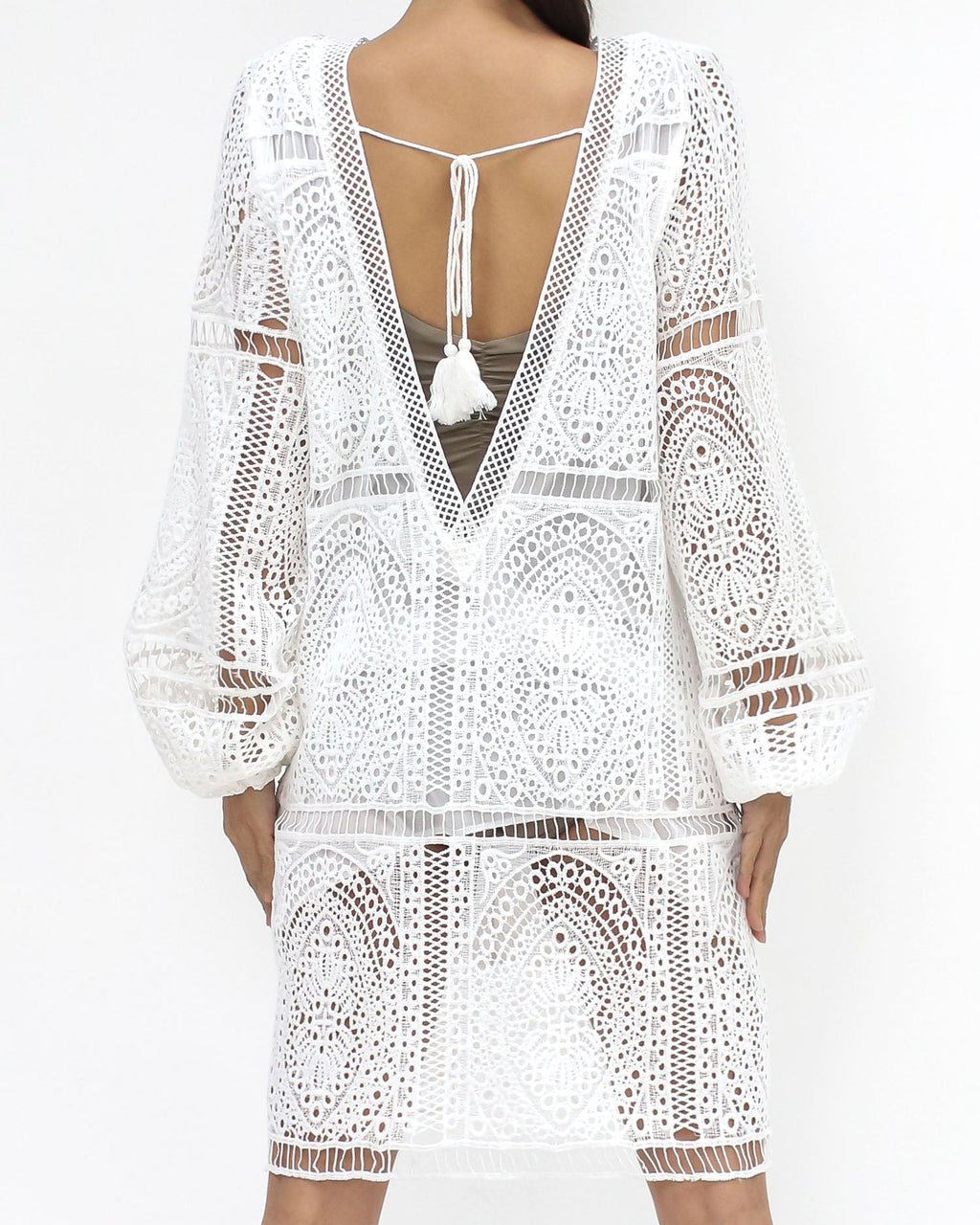 ivory crochet tie-up back cover up dress *pre-order*