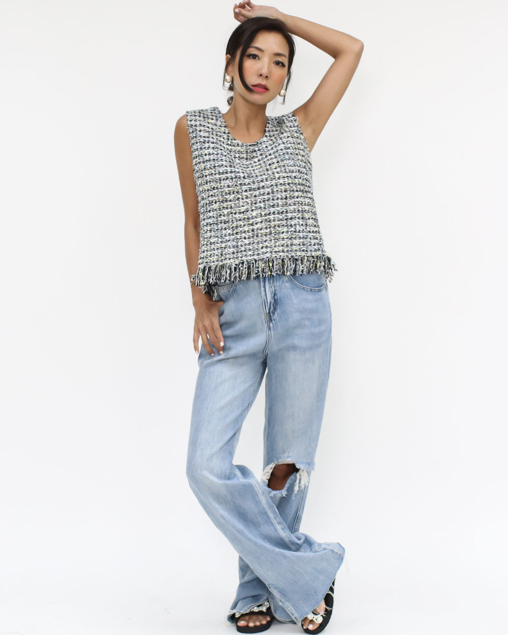 black & ivory tweed luxe tassels vest *pre-order*