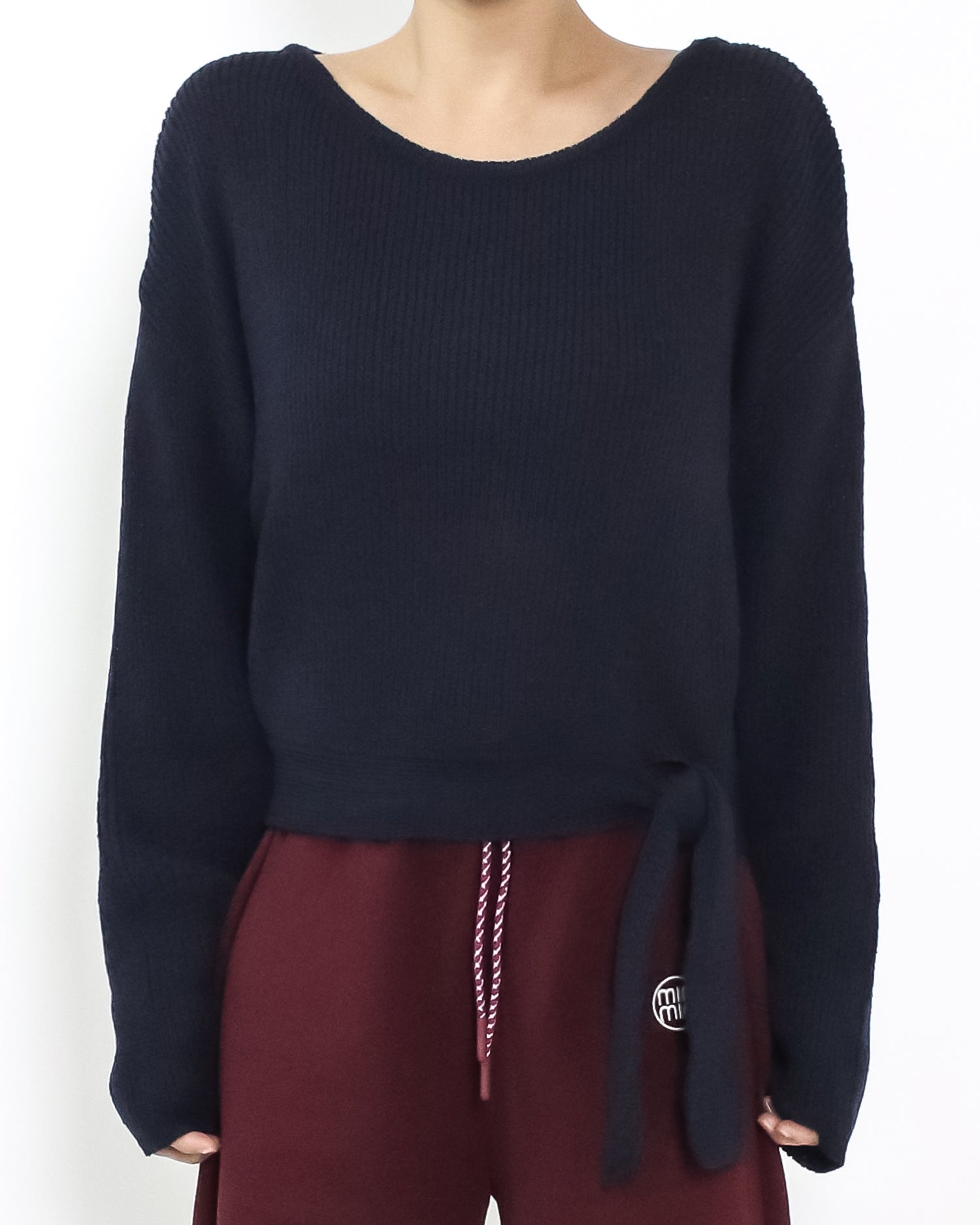 navy tie-up front knitted top *pre-order*