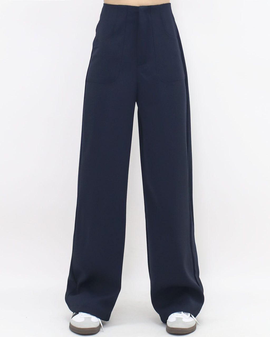 navy soft fabric high waist straight leg pants *pre-order*