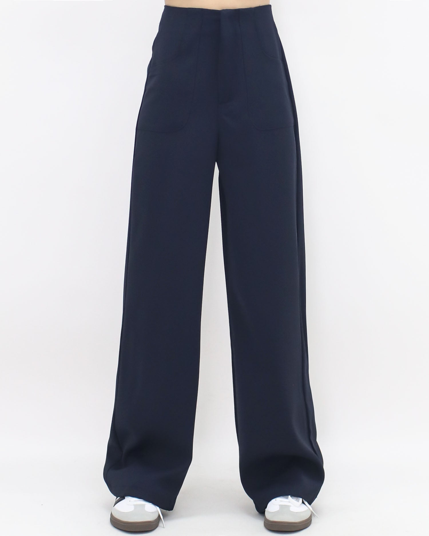 navy soft fabric high waist straight leg pants *pre-order*
