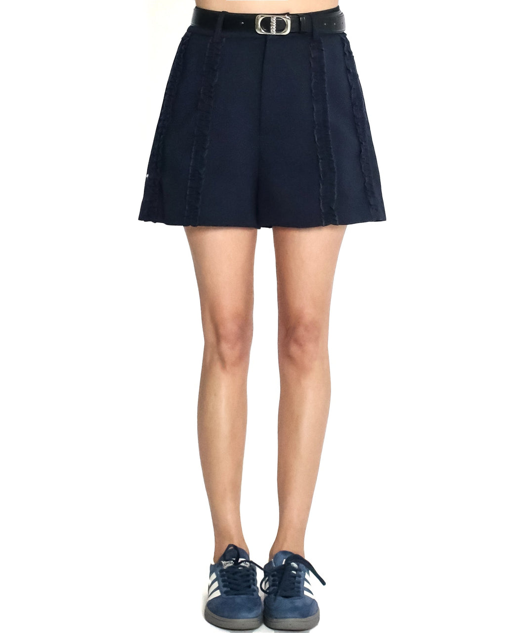 blue ruffles front twill shorts w/ belt