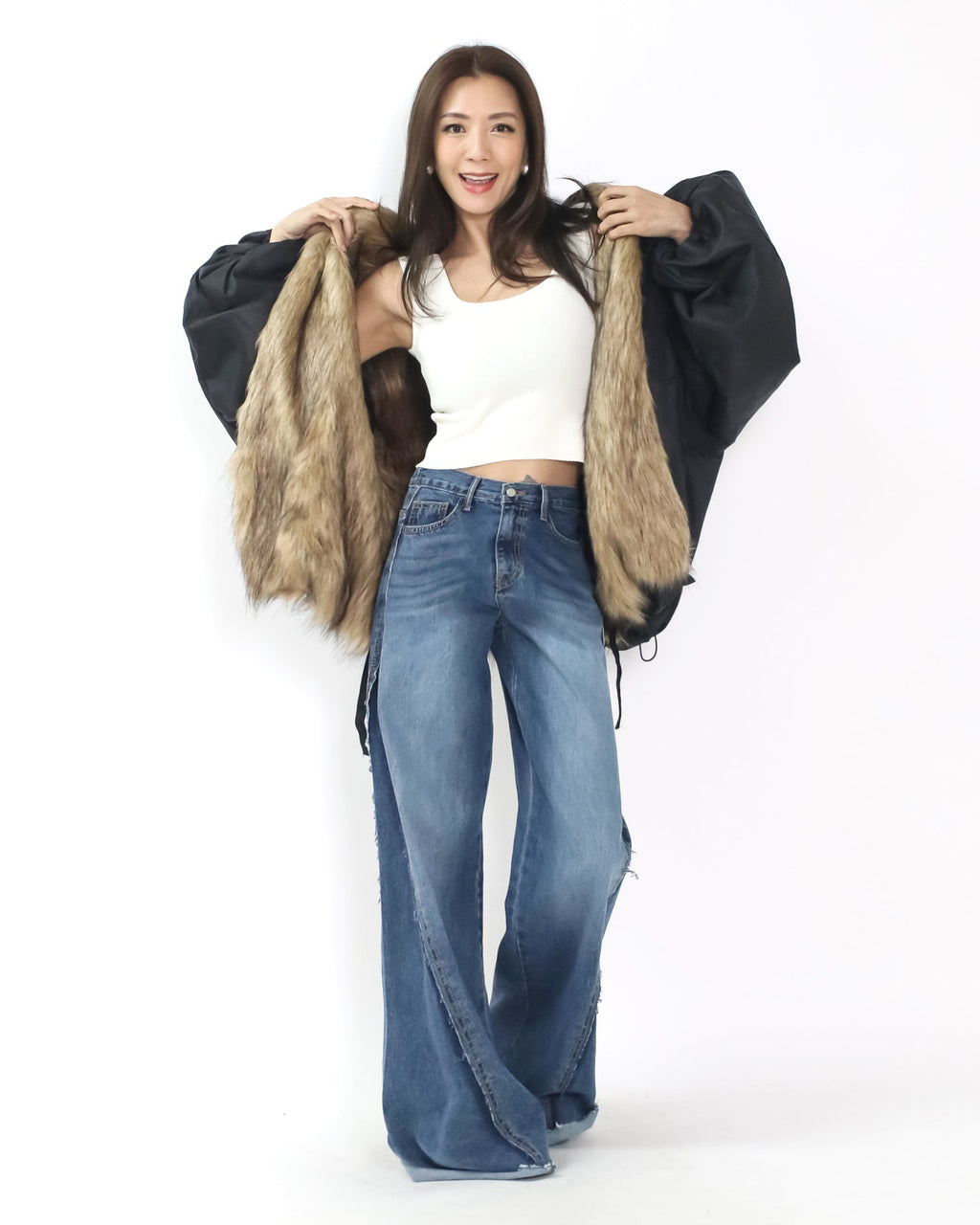 black tech w/ beige faux fur quilted jacket *pre-order