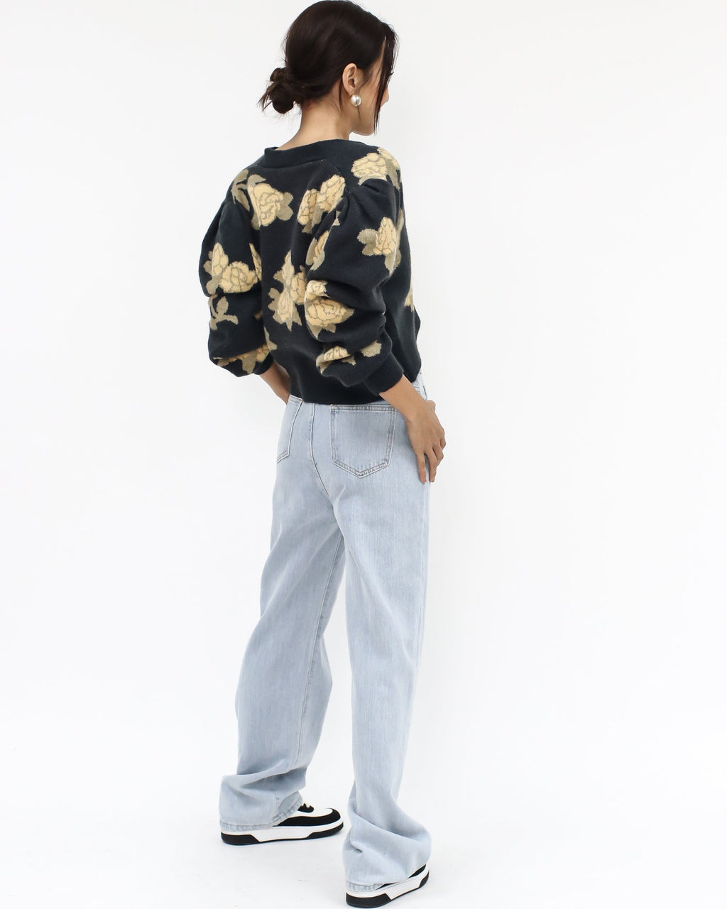 dark grey & yellow printed flowers knitted cardigan *pre-order*