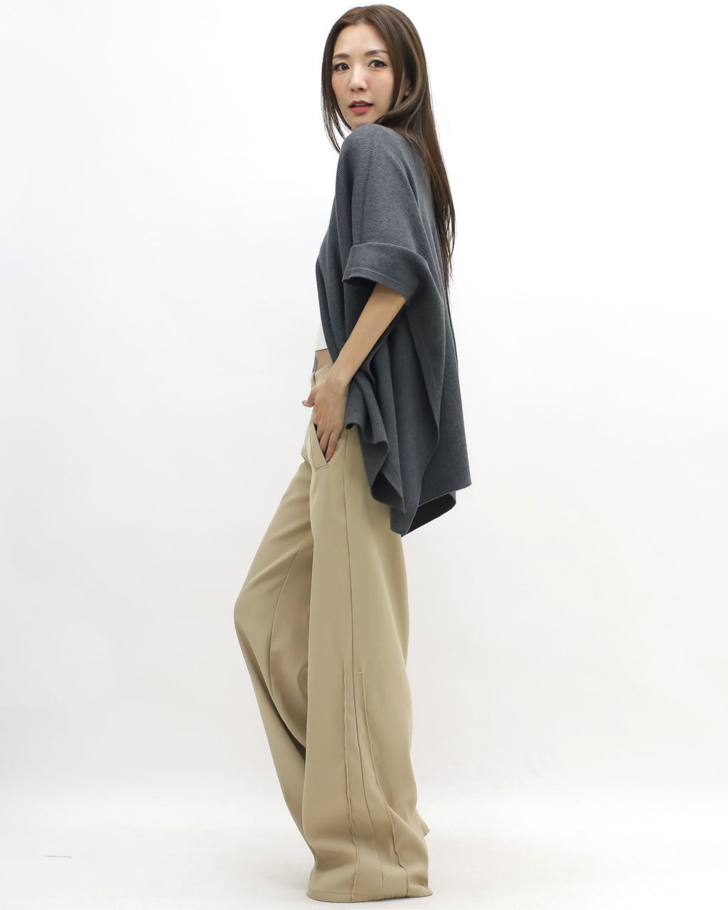 charcoal grey flare poncho