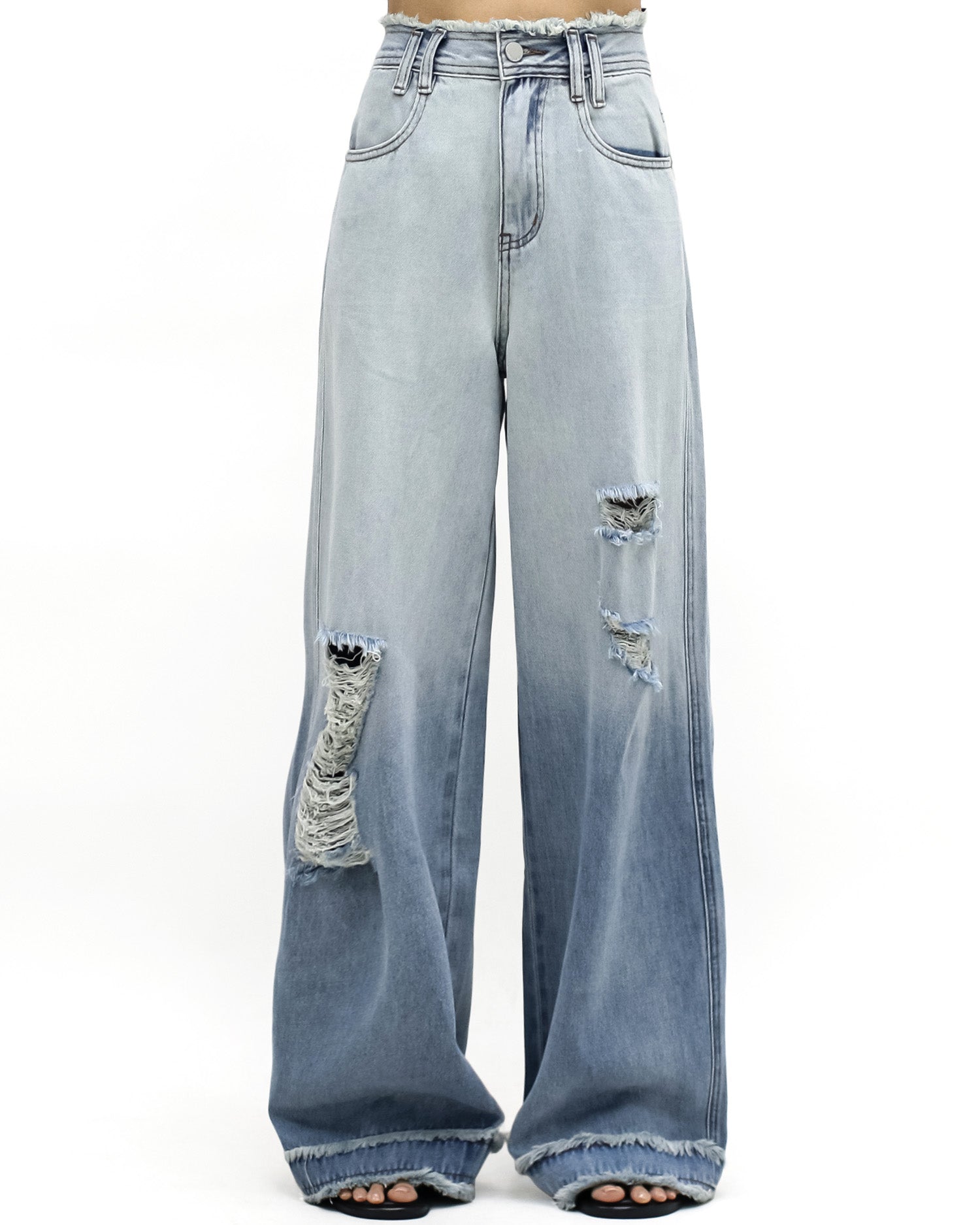 blue denim ombre ripped wide legs jeans *pre-order*