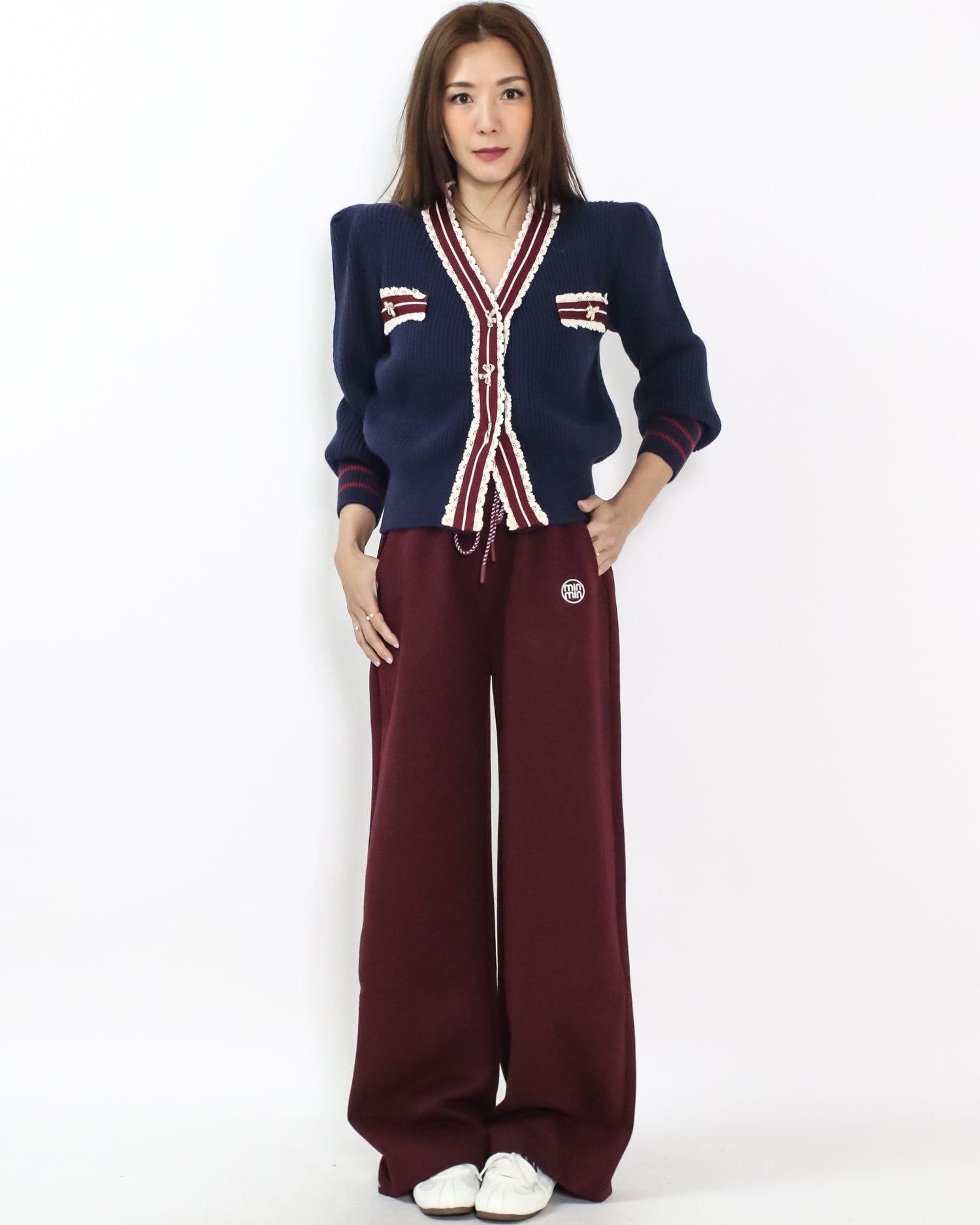 burgundy soft neoprene straight leg pants *pre-order*