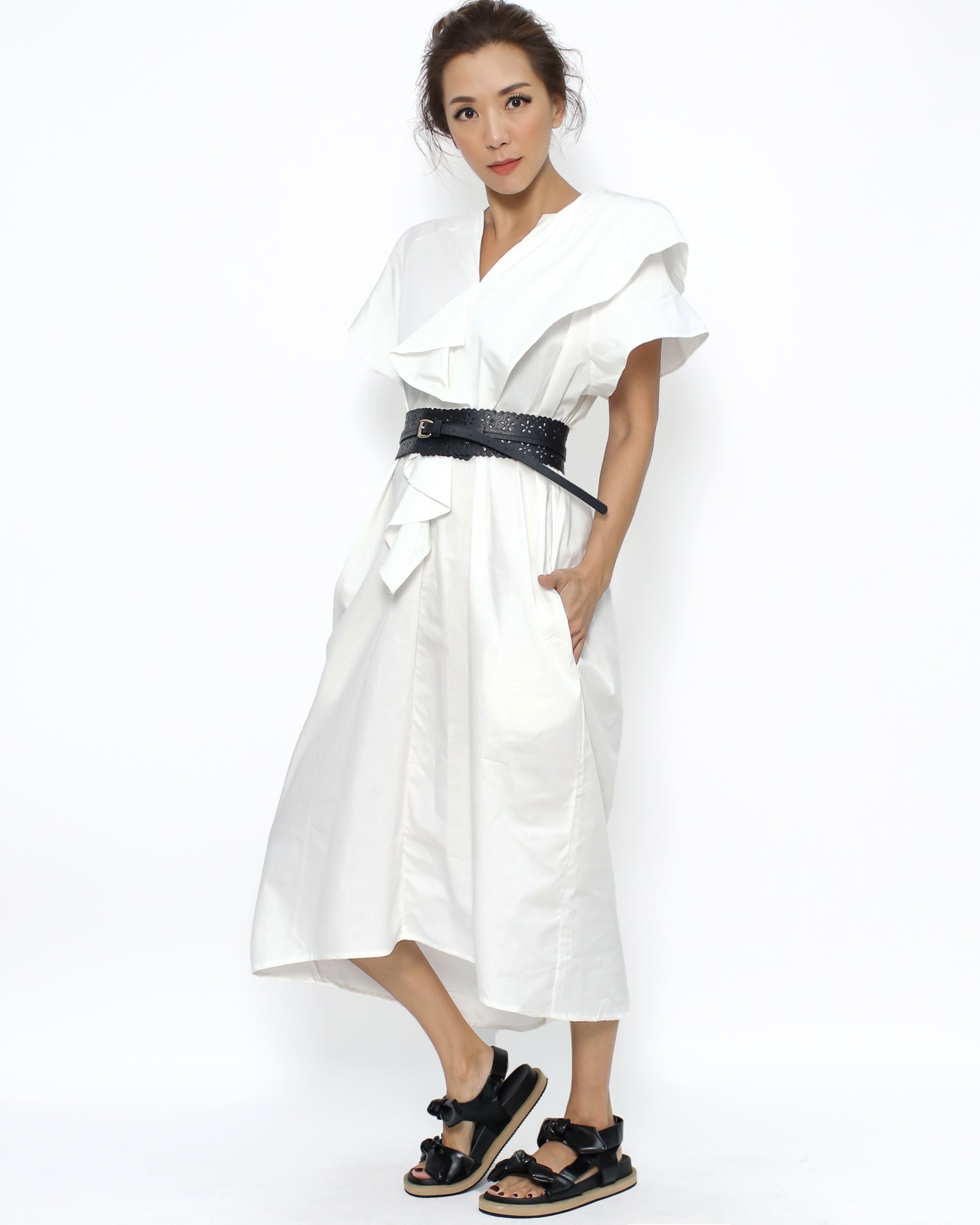 black PU leather laser cut wide belt *pre-order*