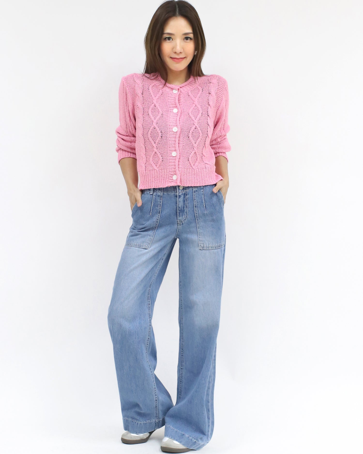 pink twisted fine knitted cardigan *pre-order*