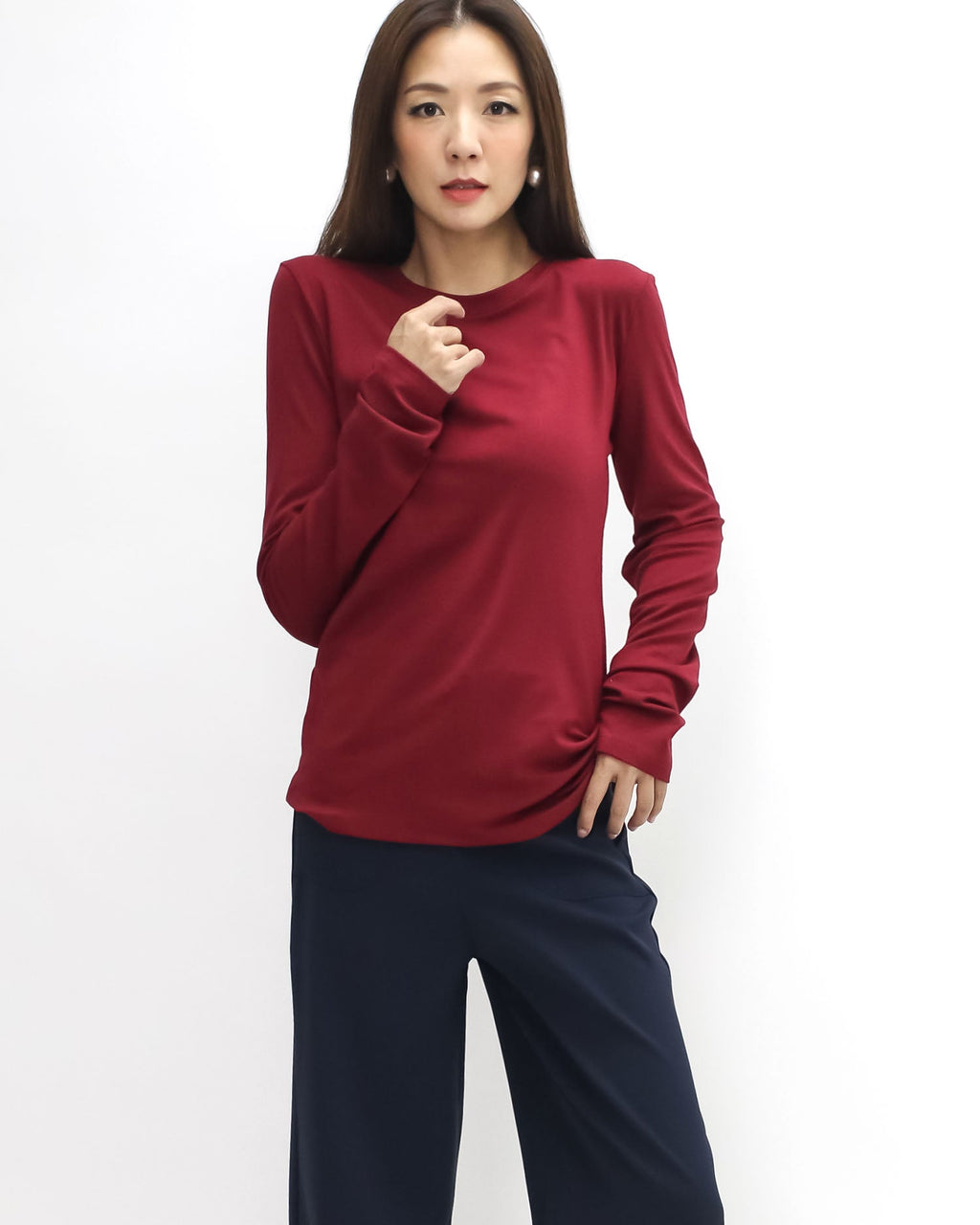 burgundy long sleeves basic tee *pre-order*