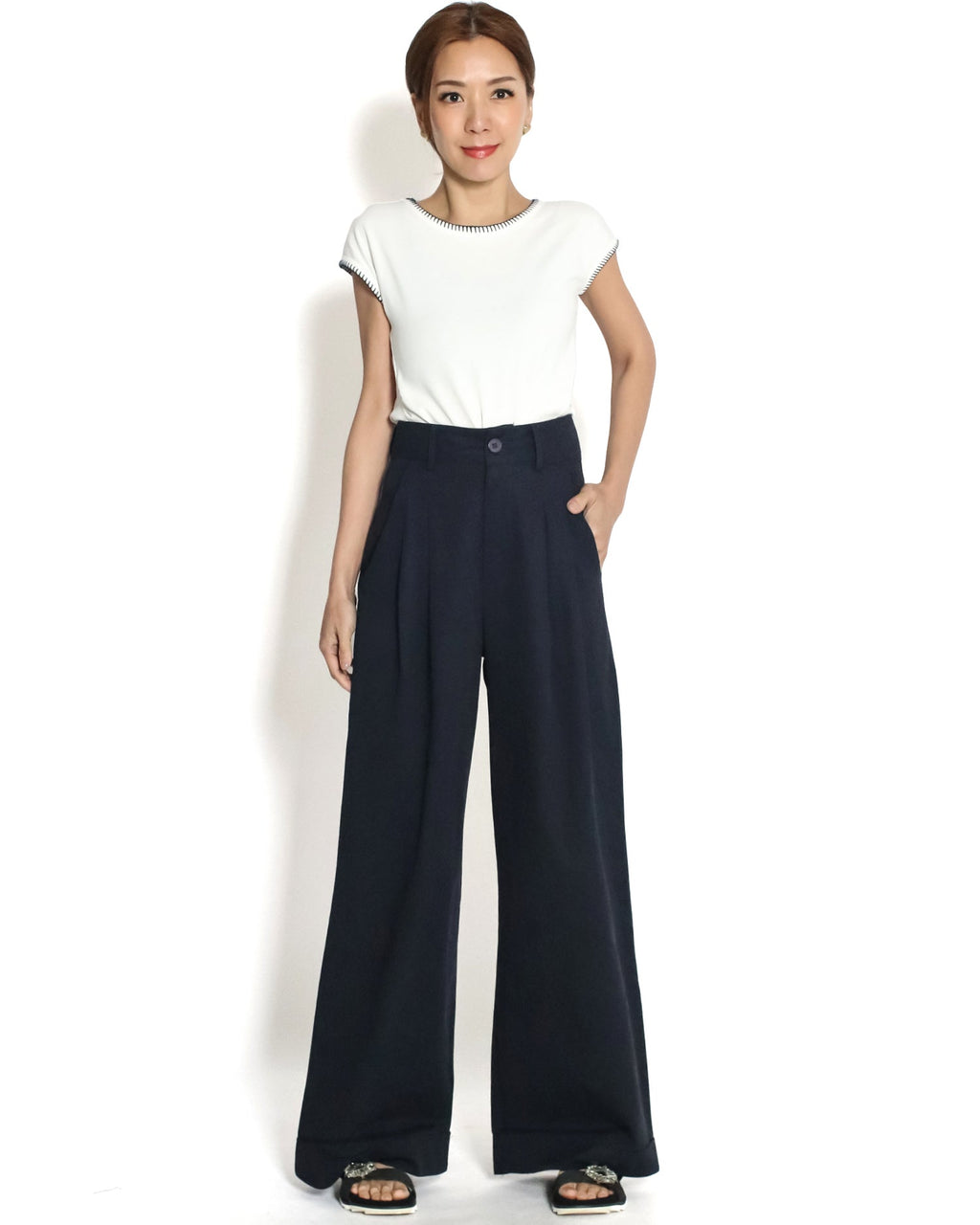 navy straight legs fold hem pants *pre-order*