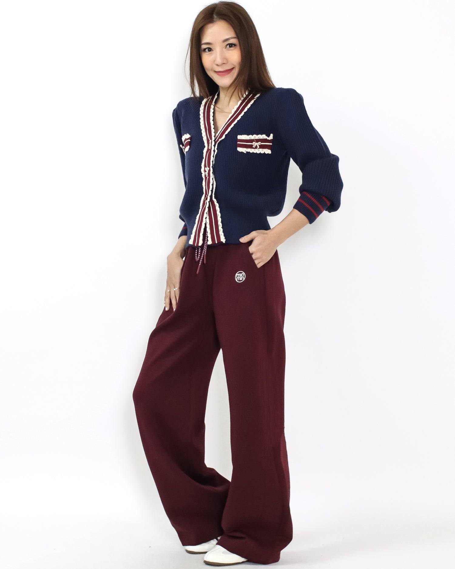 burgundy soft neoprene straight leg pants *pre-order*