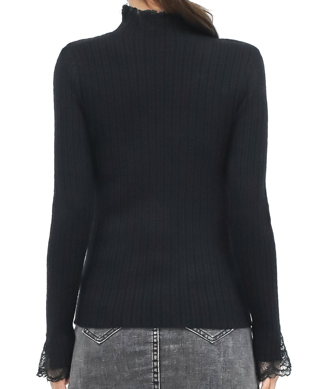 Black lace cuff & high neck knitted top *pre-order*