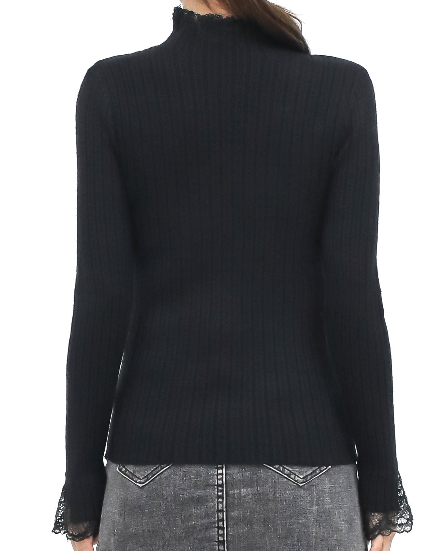 Black lace cuff & high neck knitted top *pre-order*