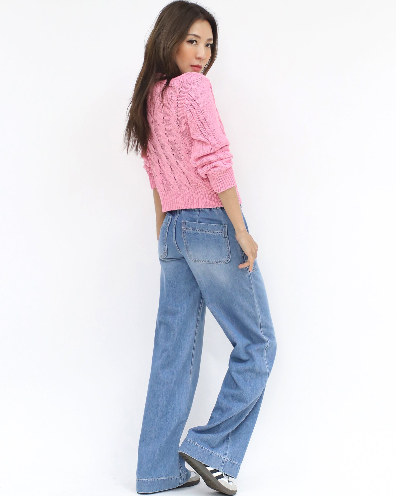 pink twisted fine knitted cardigan *pre-order*