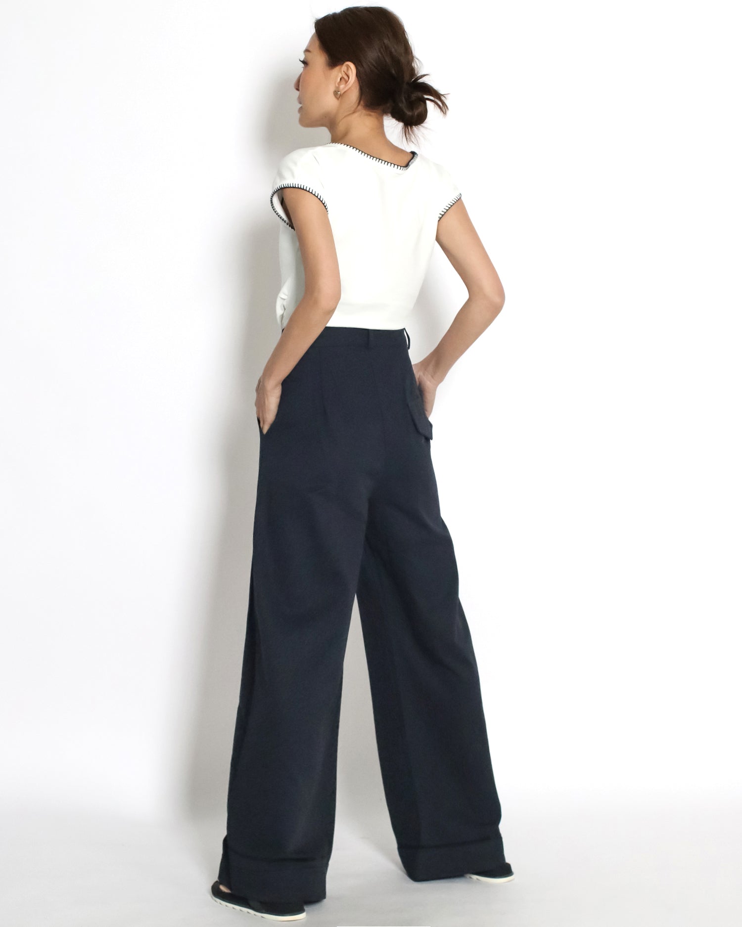 navy straight legs fold hem pants *pre-order*
