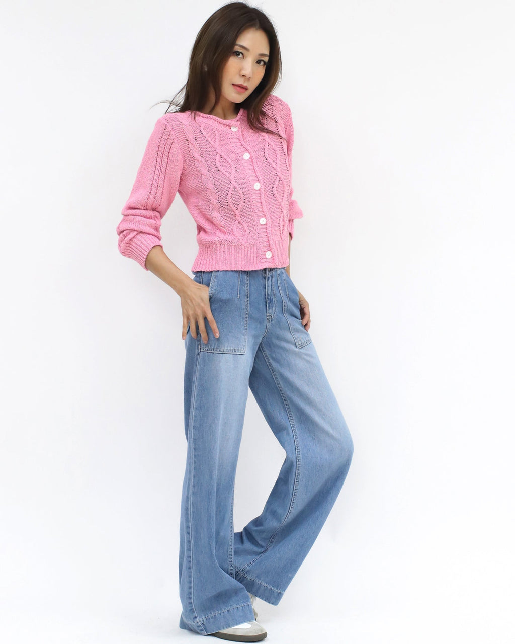 pink twisted fine knitted cardigan *pre-order*