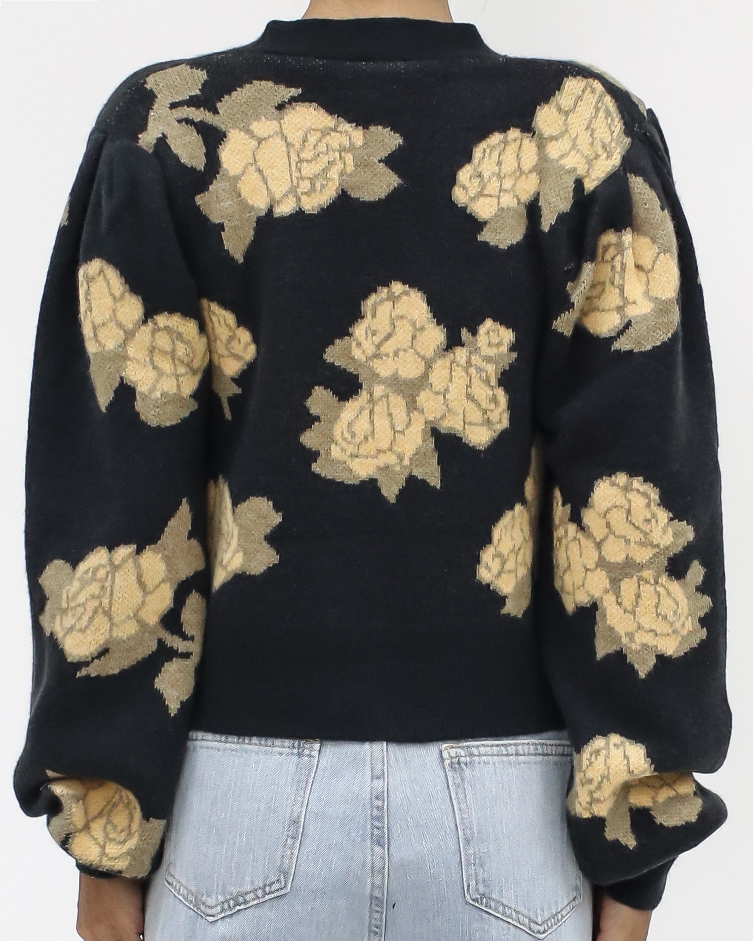 dark grey & yellow printed flowers knitted cardigan *pre-order*