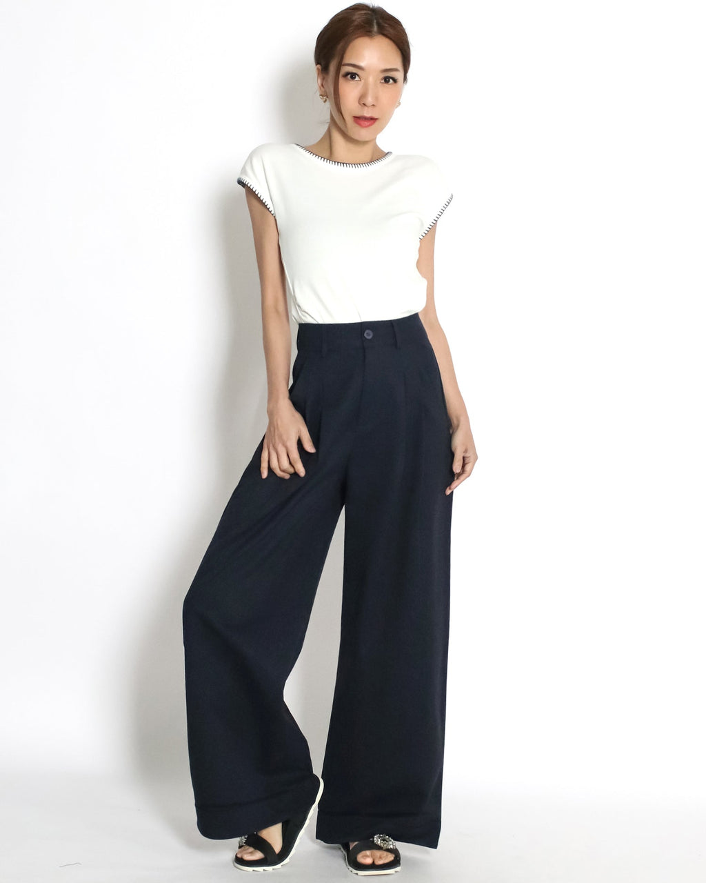 navy straight legs fold hem pants *pre-order*