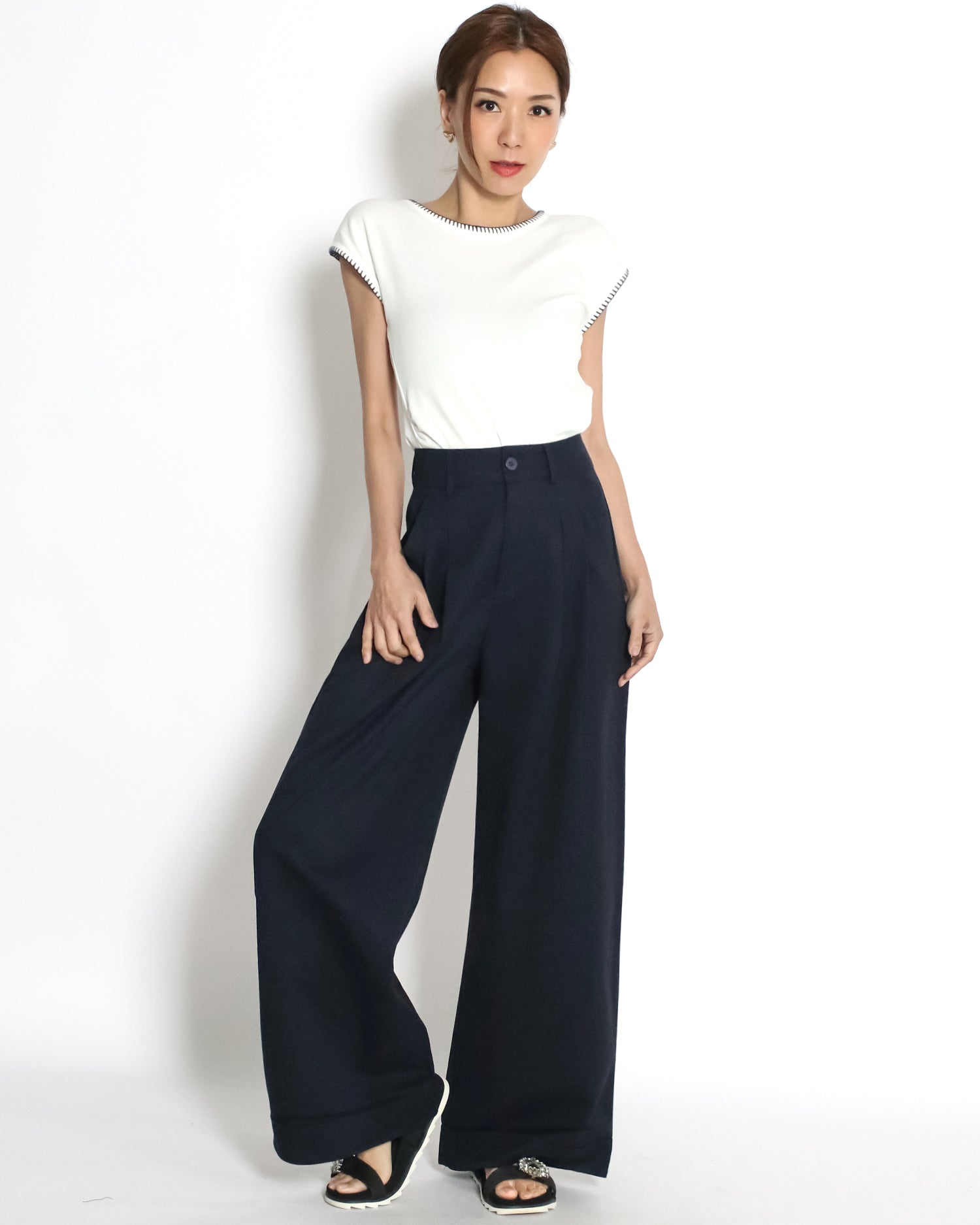 navy straight legs fold hem pants *pre-order*