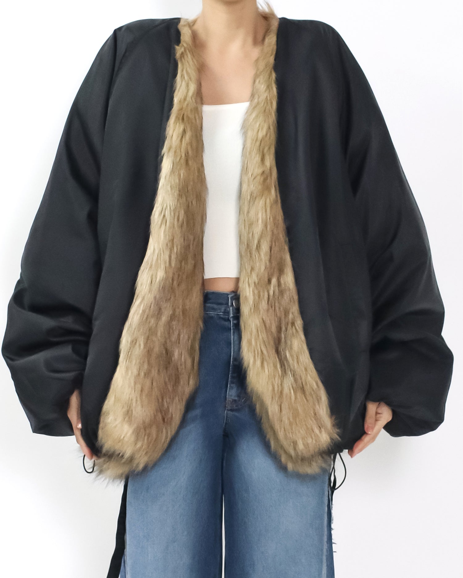 black tech w/ beige faux fur quilted jacket *pre-order